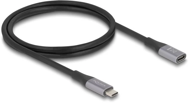 DeLOCK 81201, 1 m, USB C, USB C, USB4 Gen 2x2, 40 Gbit/s, Juoda, Pilka