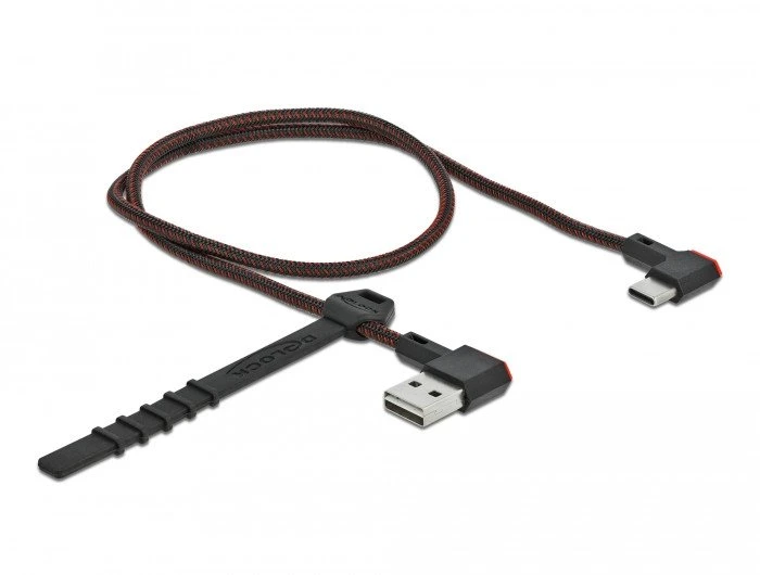 KABELIS USB-C(M)->USB-A(M) 2.0 0.5M KAMPINIS PRAWO Juodas DELOCK