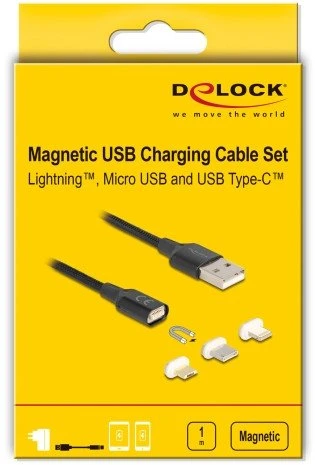 Kabelis USB Delock USB-A - USB-C + microUSB + Lightning 1 m Juodas (88165)