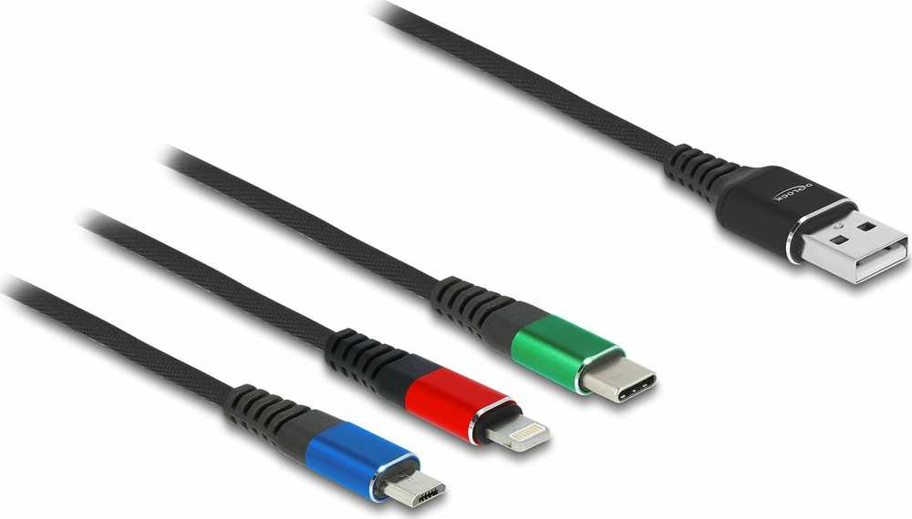 Kabelis USB Delock USB-A - USB-C + microUSB + Lightning 2 m Juodas (90156)
