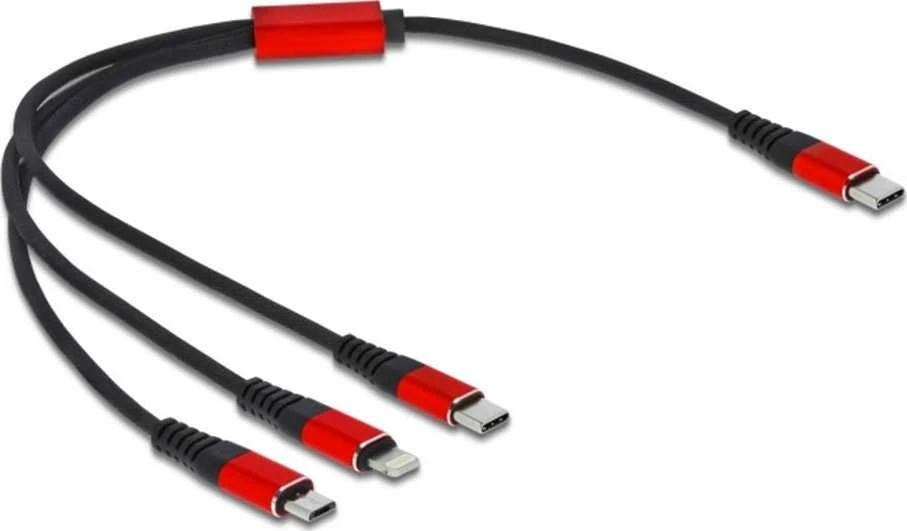 „Delock“ USB įkrovimo laidas „3 in 1 Type-C™“ su „Lightning™“ / „Micro USB“ / „Type-C™“ 30 cm
