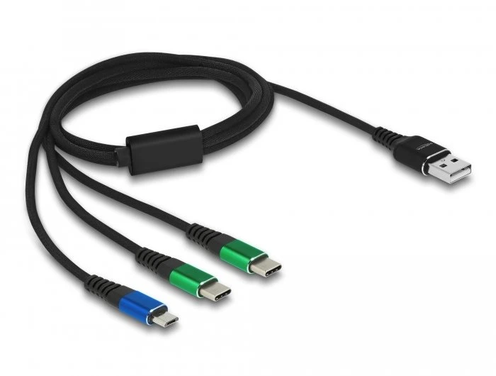 Kabelis USB Delock USB-A - 2x USB-C + microUSB 1 m Juodas (87882)