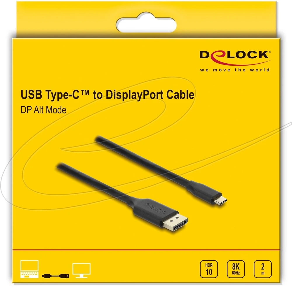 Kabelis USB Delock USB-C - DisplayPort 2 m Juodas (80165)