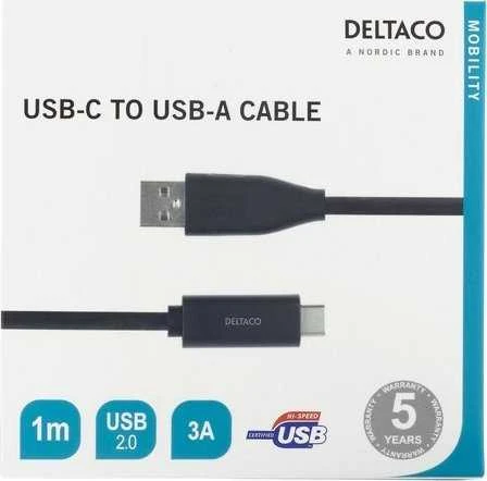 USB-C į USB-A kabelį, 1m, 3A, USB 2.0, juodas DELTACO / USBC-1004M