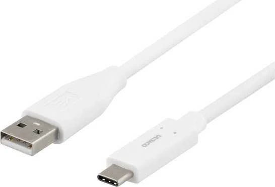 DELTACO USB 2.0 kabelis, Type C - Type A vyriškas, 0,5m, baltas / USBC-1008M