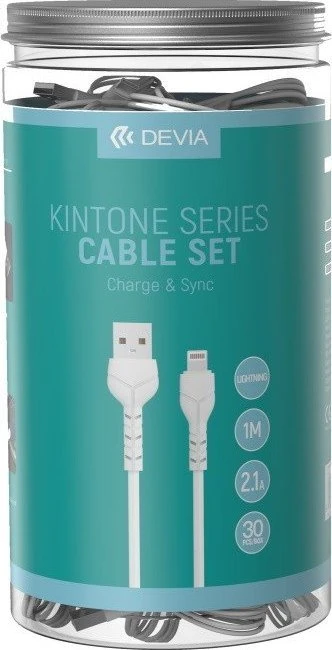 Devia Kintone kabelis USB - Lightning 1,0 m 2,1A baltas komplektas 30 vnt V2