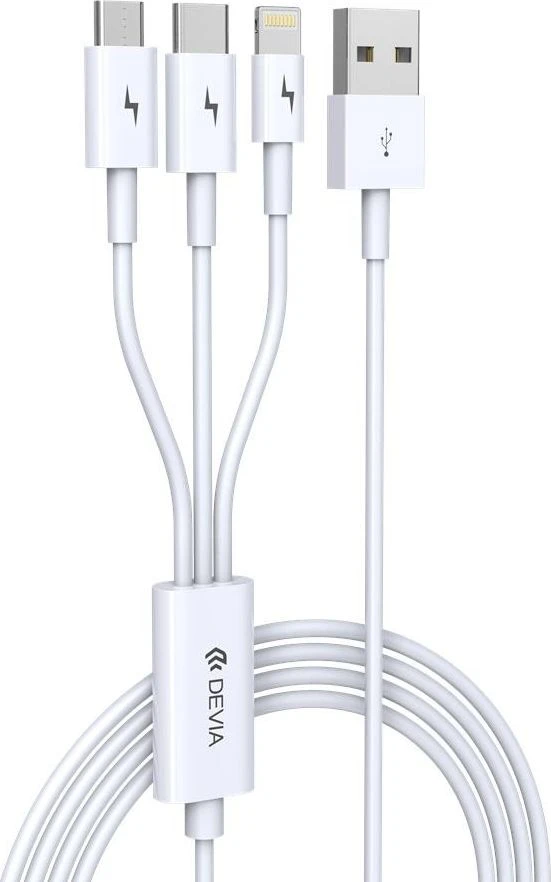 USB laidas Devia Smart 3in1 microUSB-Lightning-Type-C 1.2m baltas