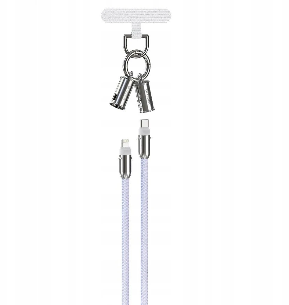 Devia laidas su dirželiu 2in1 PD USB-C – Lightning 1,2 m 27W violetinis