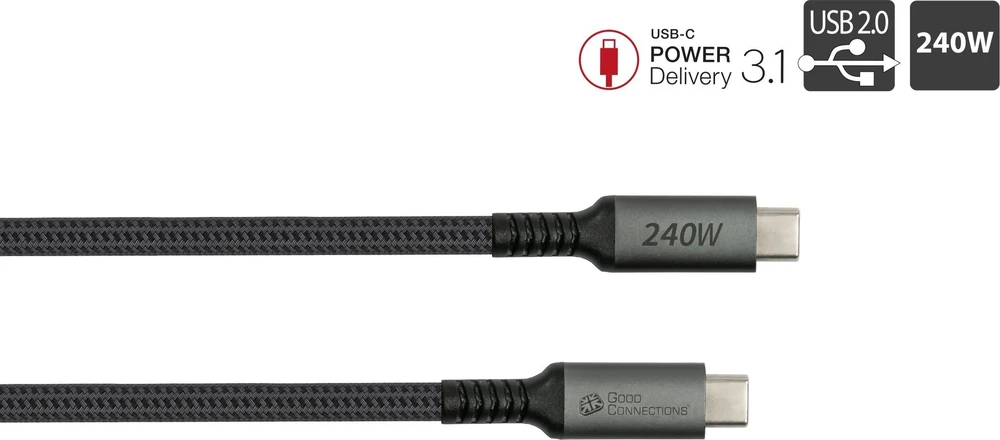 Nezatříděno GoodConnections USB-C 2.0 (ST-ST) 3 m jungiamojo kabelio tekstilinė striukė 240 W antracitas