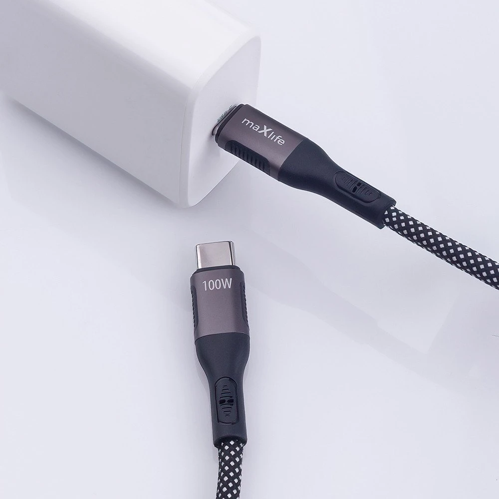 Telforceone Maxlife MXUC-11 magnetinis laidas USB-C - USB-C 1,0 m 100W juodas nailonas