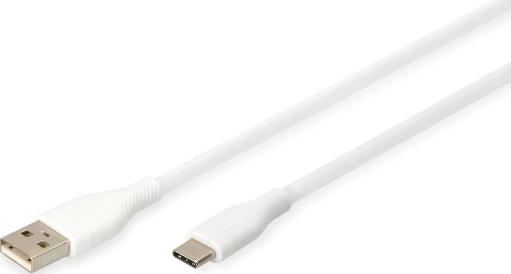„Digitus“ silikoninis jungiamasis kabelis USB-A - USB-C, USB 2.0 60W, 0,5m Baltas