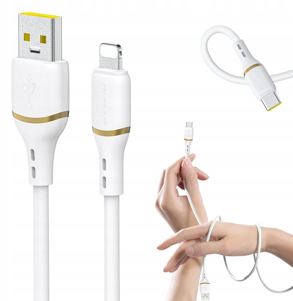 Dudao L25L USB-A - Lightning kabelis 1 m 30 W su minkštu silikoniniu apvadu - baltas