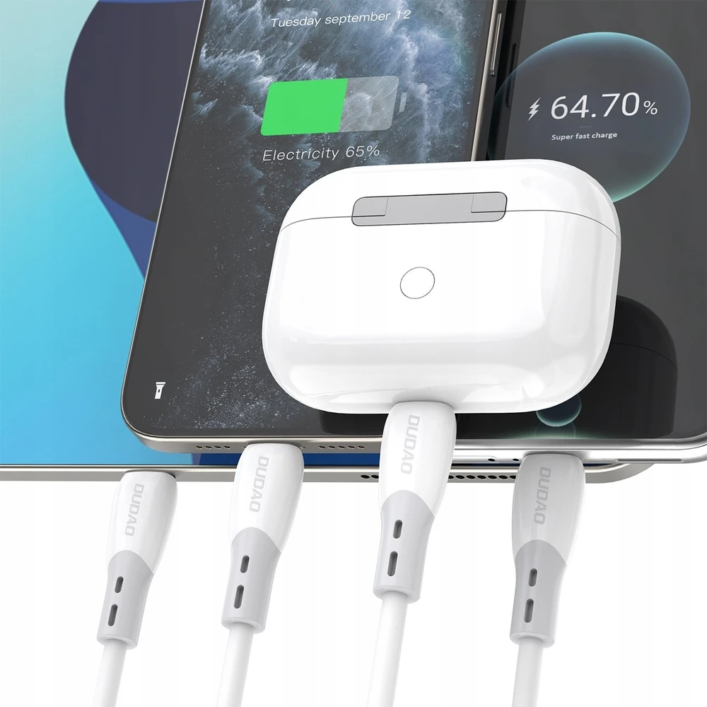 Dudao L25SC 60W USB-C - USB-C laidas su minkštu silikoniniu apvadu 2m - Baltas