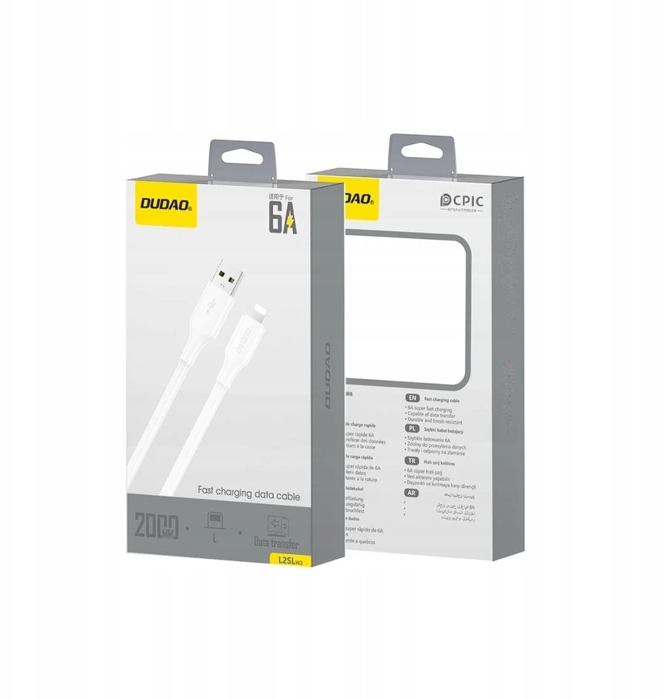 Dudao L2sL USB-A - Lightning 6A kabelis 1.2m - Baltas