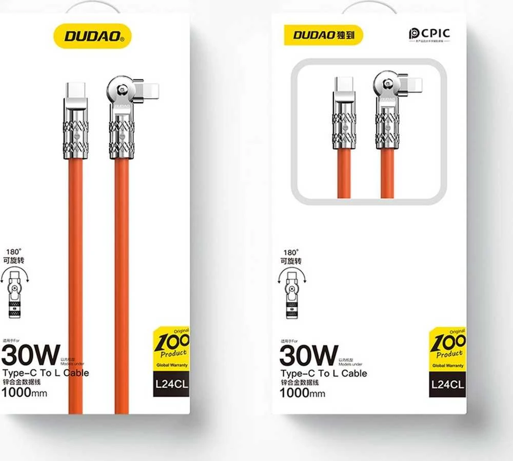 USB-C prie Lightning besisukantis kabelis Dudao L24CL 120W 1m (oranžinė)