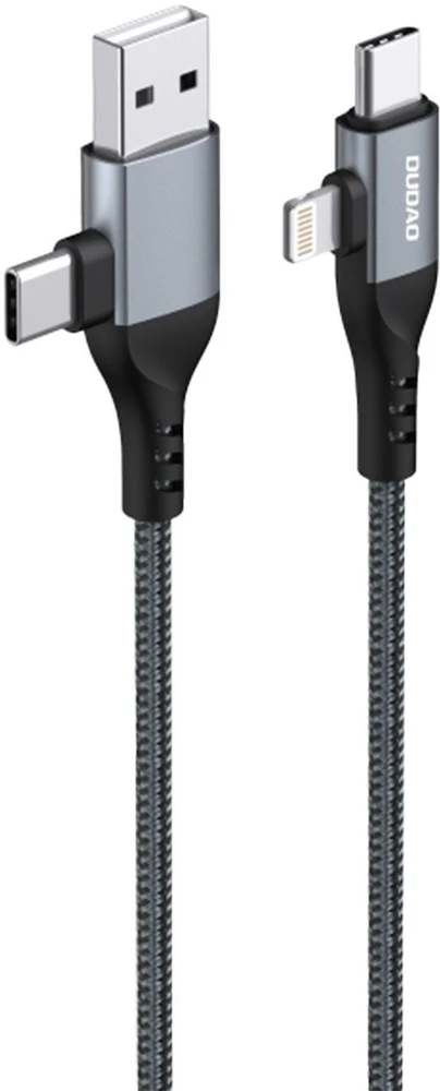 Dudao L20 Pro 4-in-1 USB-A / USB-C – Lightning / USB-C kabelis – juodos spalvos