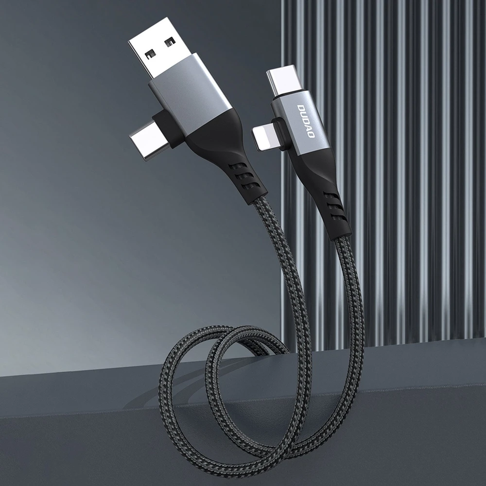 Dudao L20 Pro 4-in-1 USB-A / USB-C – Lightning / USB-C kabelis – juodos spalvos