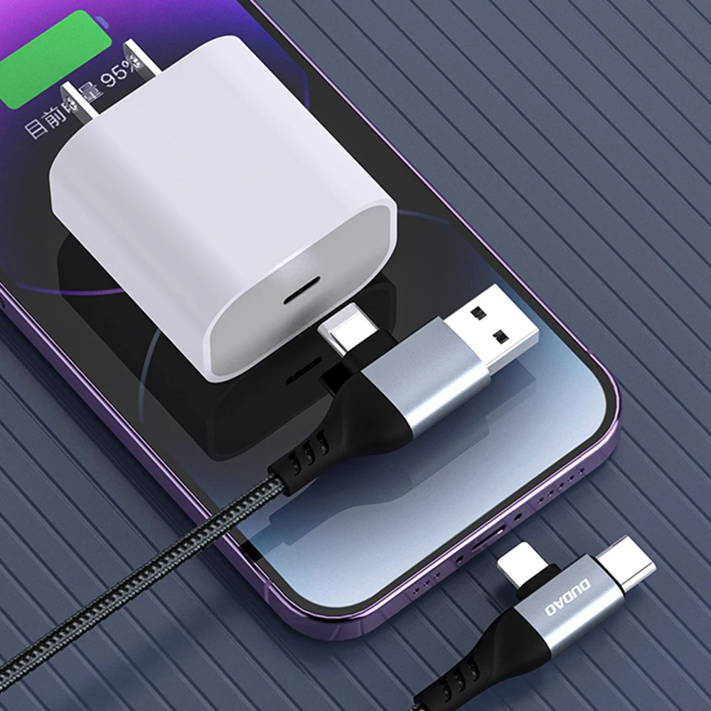 Dudao L20 Pro 4-in-1 USB-A / USB-C – Lightning / USB-C kabelis – juodos spalvos