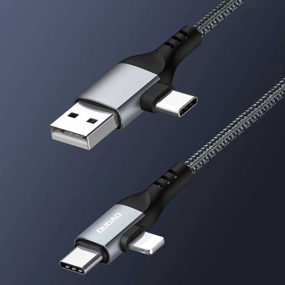 Dudao L20 Pro 4-in-1 USB-A / USB-C – Lightning / USB-C kabelis – juodos spalvos