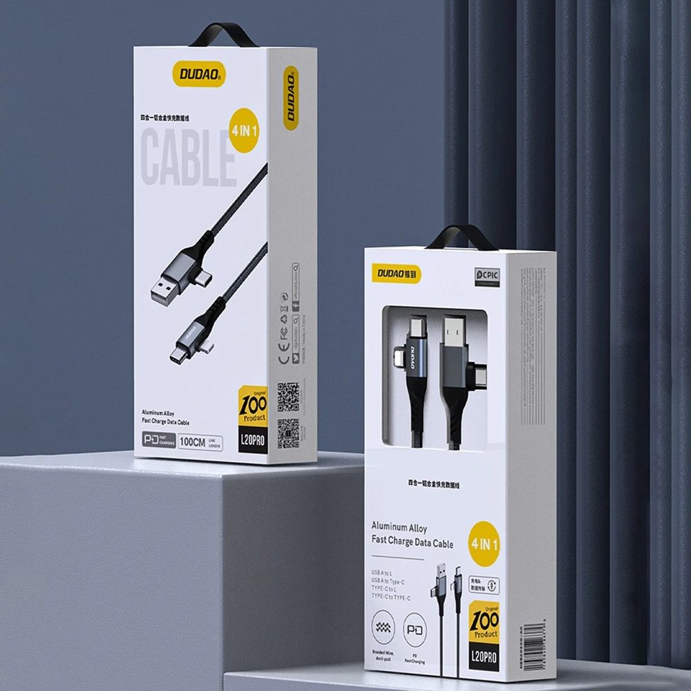 Dudao L20 Pro 4-in-1 USB-A / USB-C – Lightning / USB-C kabelis – juodos spalvos