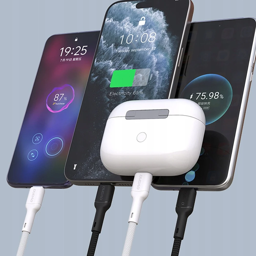Dudao L9C 65W USB-C – USB-C kabelis 1m – baltos spalvos