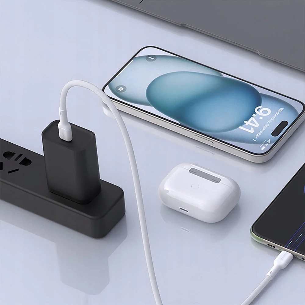 Dudao L9C 65W USB-C – USB-C kabelis 1m – baltos spalvos