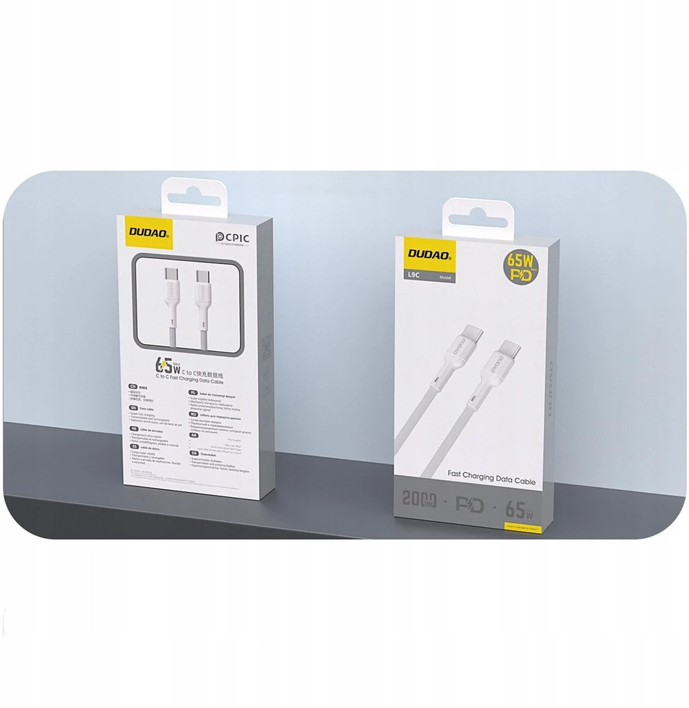Dudao L9C 65W USB-C – USB-C kabelis 1m – baltos spalvos