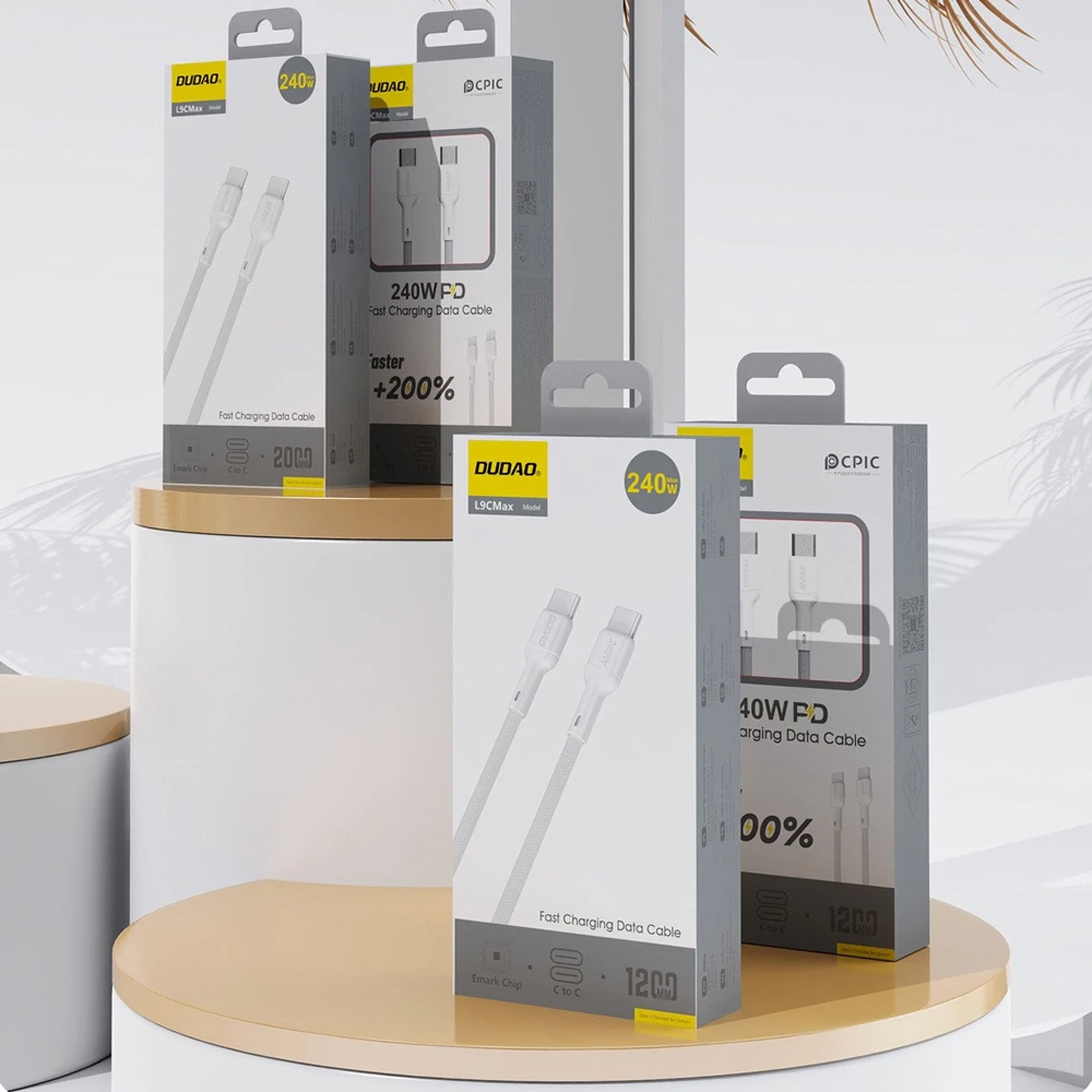 Dudao L9C Max 240W PD USB-C – USB-C 2m kabelis – baltos spalvos