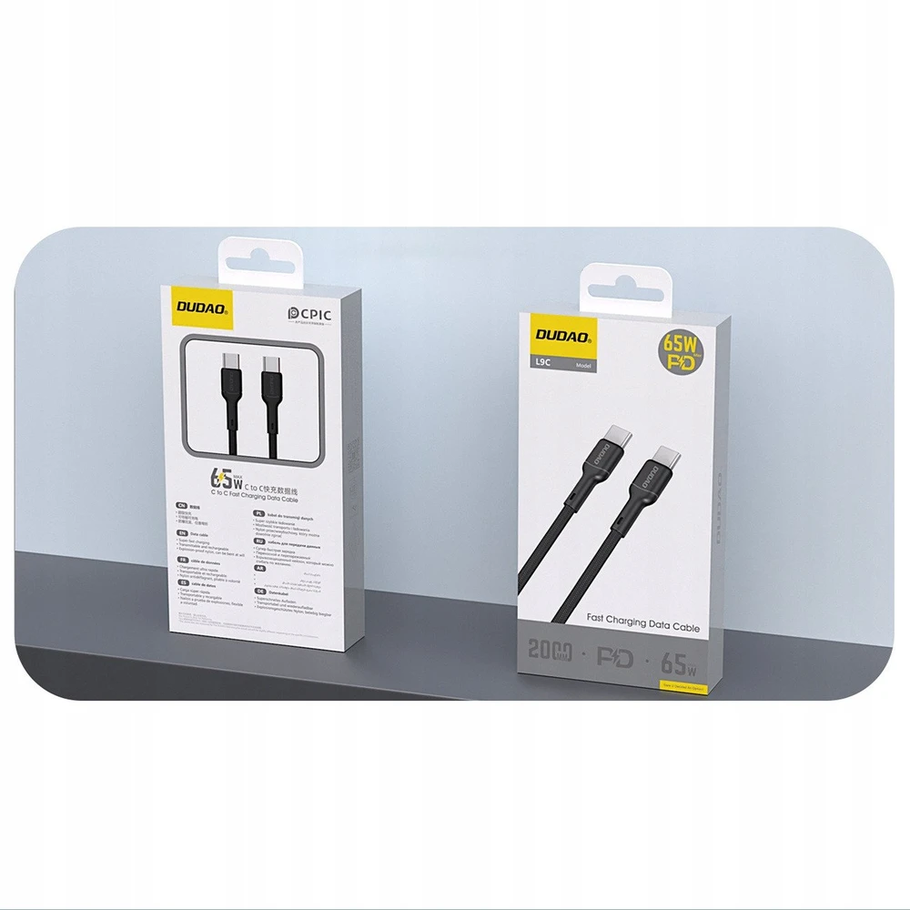 Dudao L9C 65W USB-C – USB-C 2m kabelis – juodos spalvos