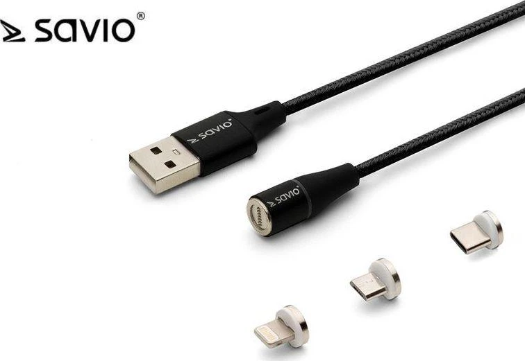 USB Kabelis - SAVIO CL-155 2m USB 2.0 Magnetinis Jungiklis Juodas