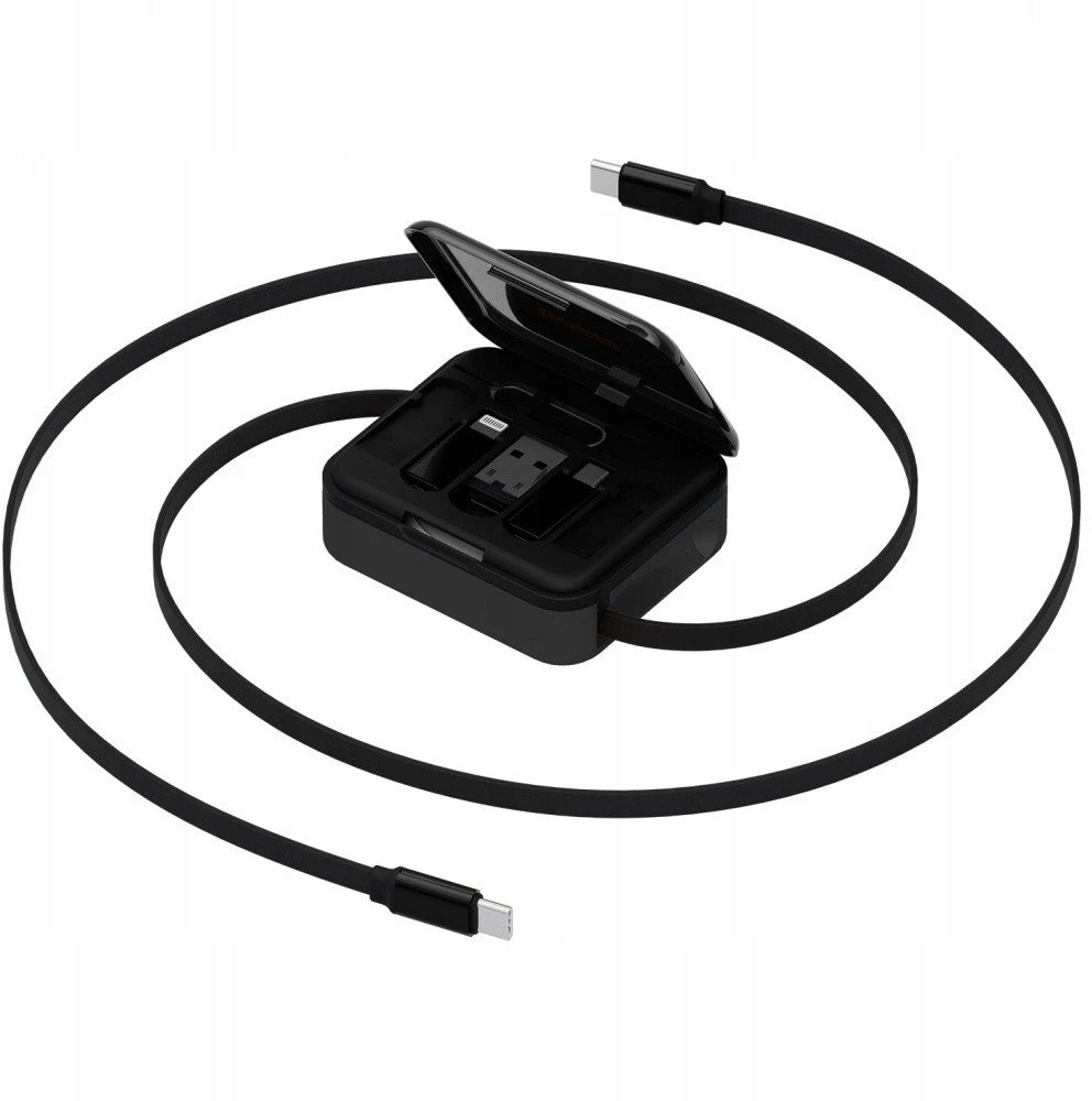 Energea Kabelis Bazic GoCharge Loop 5in1 Lightning, USB-A, Micro USB 1m juodos spalvos