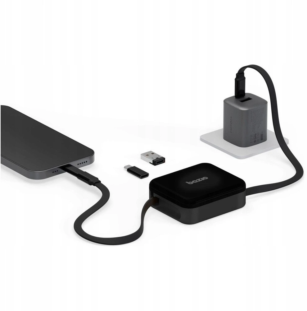 Energea Kabelis Bazic GoCharge Loop 5in1 Lightning, USB-A, Micro USB 1m juodos spalvos