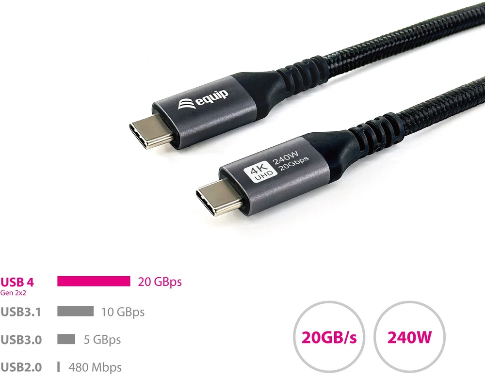Kabelis USB Equip USB4 Gen 2x2 3 m 20 Gbit/s 240 W Juodas (128384)