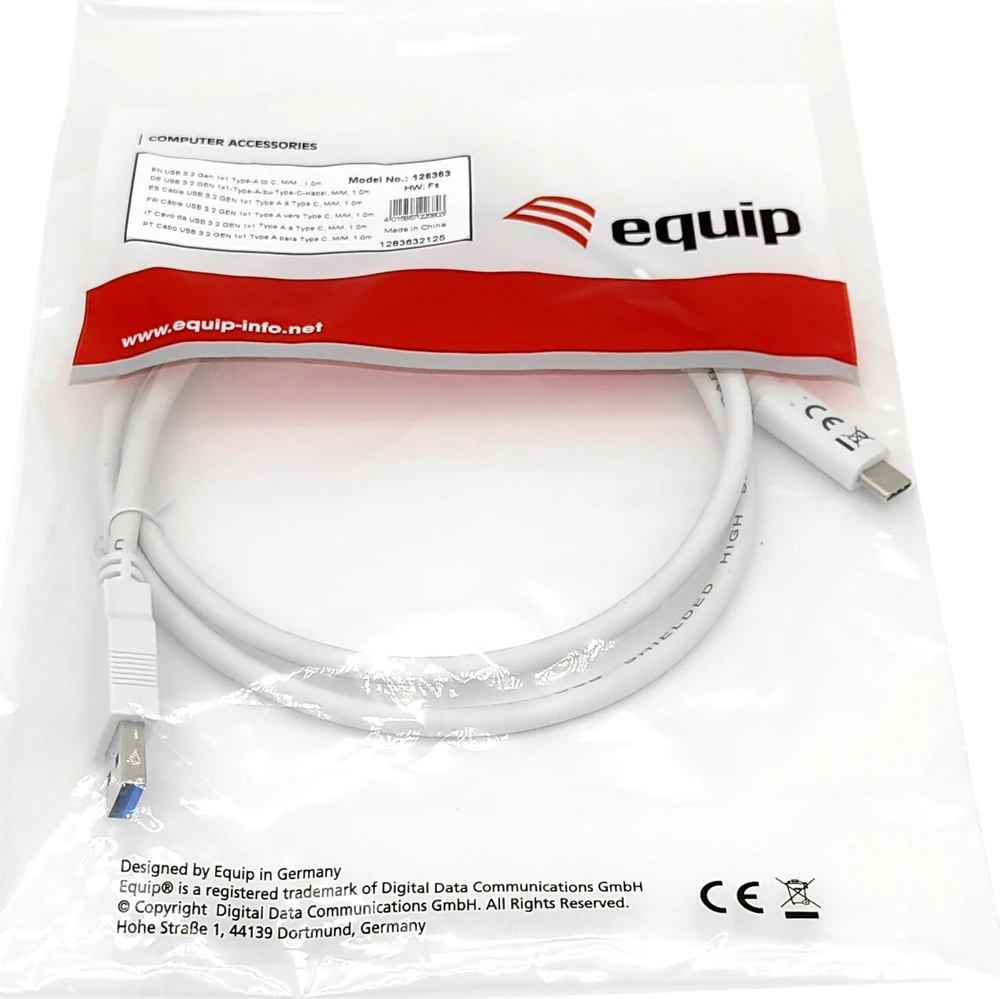 USB kabelis Equip USB-A - USB-C 1 m Baltas (128363)