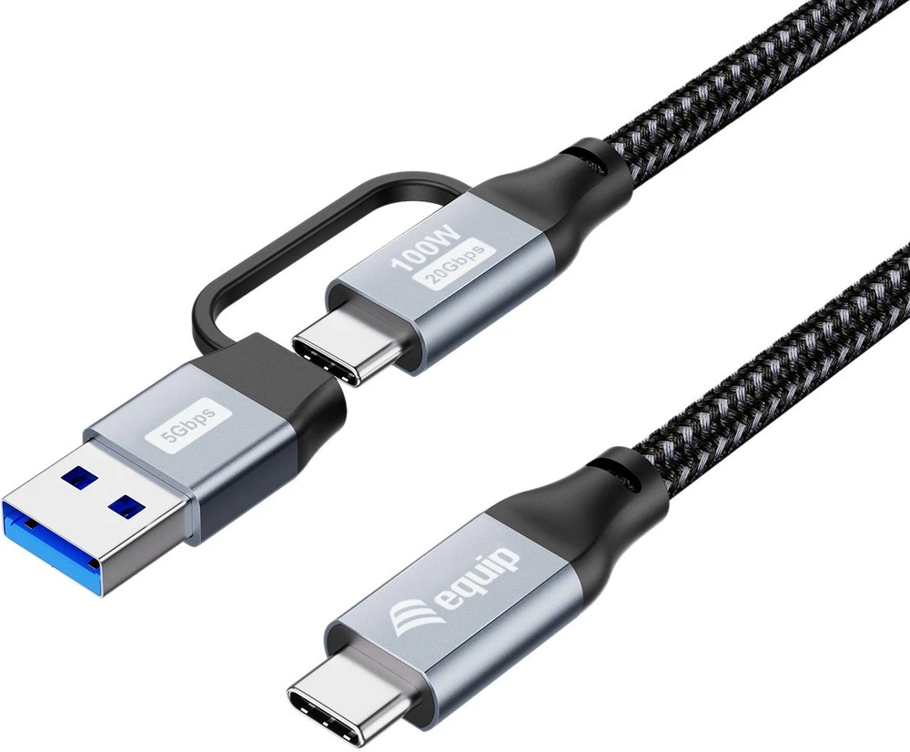 Kabelis USB Equip USB-A + USB-C - USB-C 2 m Juodas (128432)