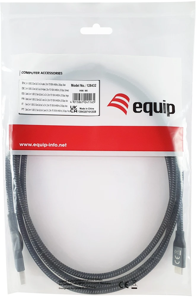 Kabelis USB Equip USB-A + USB-C - USB-C 2 m Juodas (128432)
