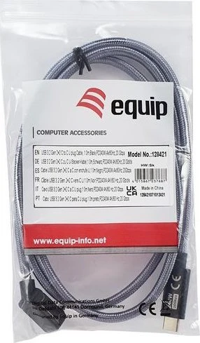 Kabelis USB Equip USB-C - USB-C 1 m Sidabrinė (128421)
