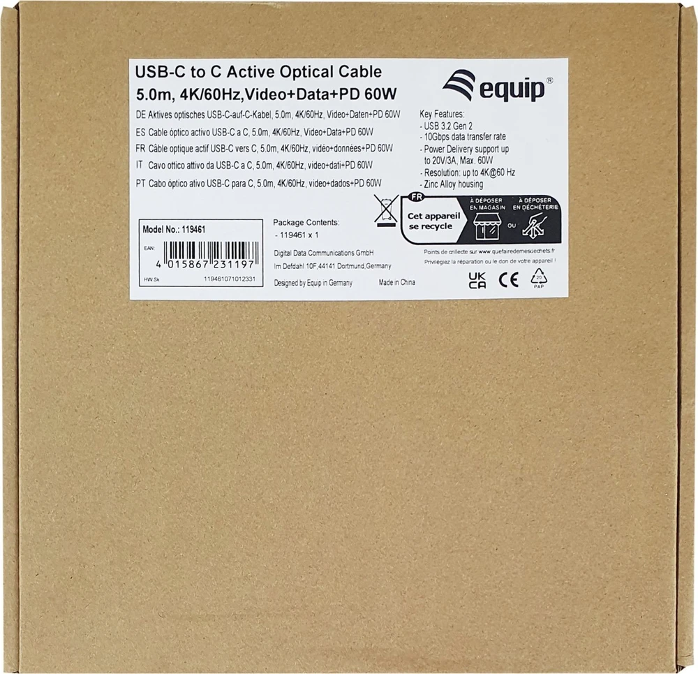 Equip 119461 USB kabelis USB 3.2 Gen 2 (3.1 Gen 2) 5 m USB C Juoda