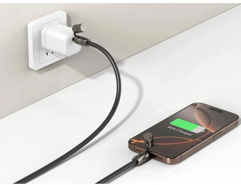 Kabelis USB smycz do telefonu su kablem ER POWER Snake Lanyard USB-C/USB-C 240 W 1,5 m Juodas (ERPWSL-BK)
