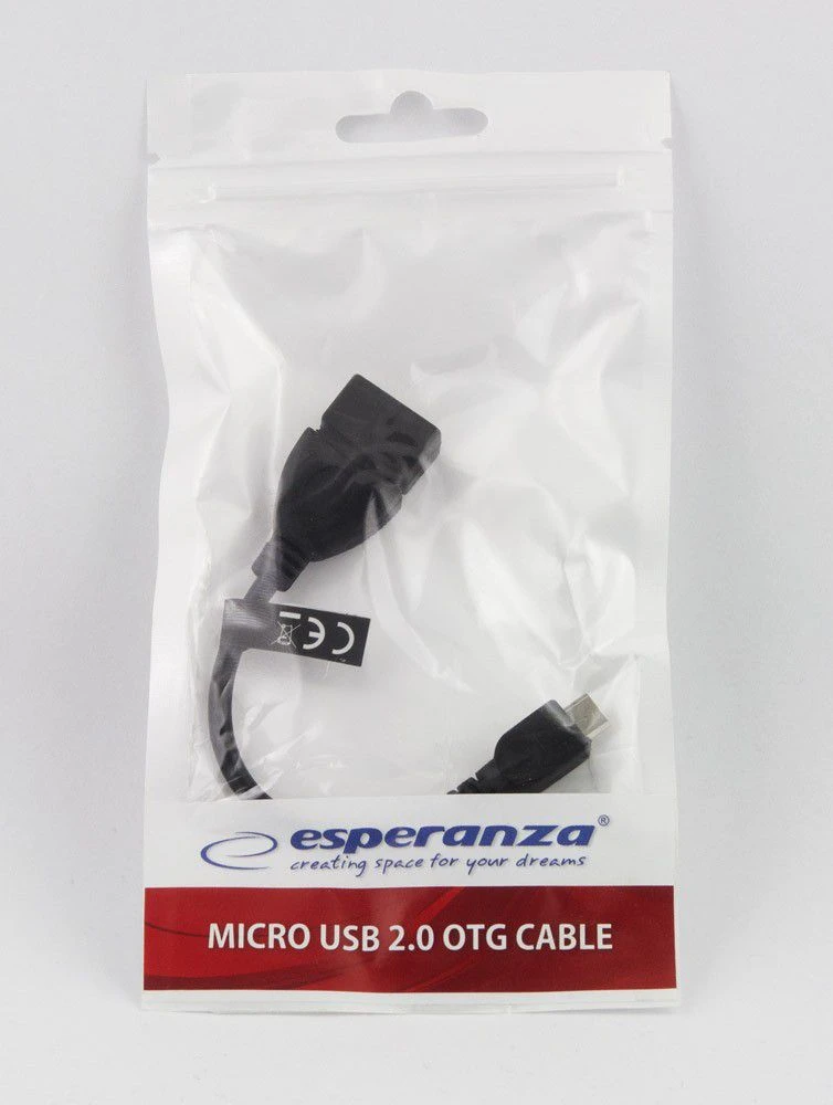 Kabelis Esperanza EB180 EB180 (Micro USB M - USB 2.0 B tipo, F tipo F kištukas; 0,10m; spalva juoda)