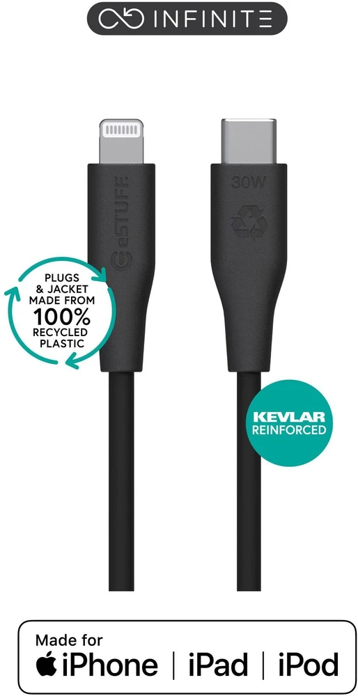 Kabelis USB eStuff ES602180-BULK Lightning 1 m Juodas