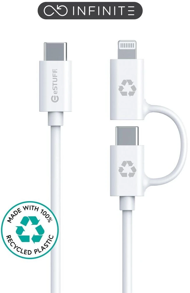 Kabelis USB eStuff ES600170 1 m USB C do USB C/Lightning Baltas