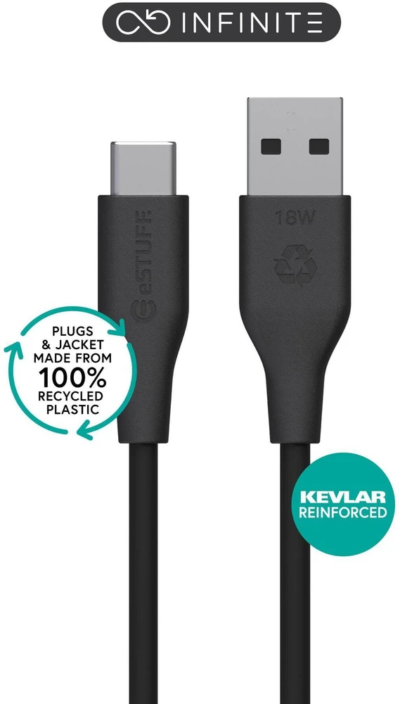 Kabelis USB eStuff INFINITE (GRS) USB-C do USB-A USB 2.0 2m 60W Juodas (INFINITE (GRS) USB-C to USB-A)