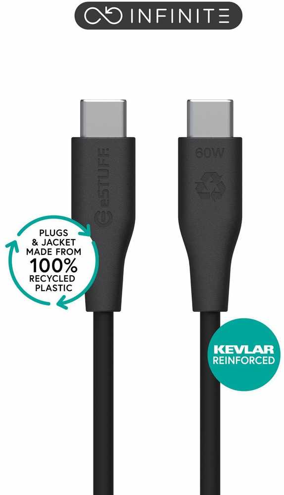 Kabelis USB eStuff INFINITE (GRS) USB-C to USB-C USB 2.0 2 m 60 W Juodas
