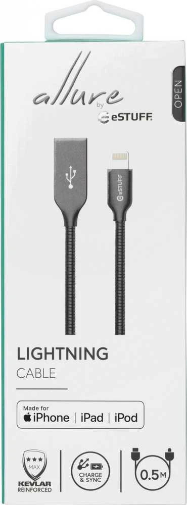 Kabelis USB eStuff Lightning - USB-A 0.5 m Pilka (ES601065)