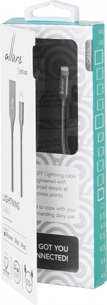Kabelis USB eStuff Lightning - USB-A 0.5 m Pilka (ES601065)