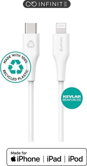 Kabelis USB eStuff Lightning - USB-C 3 m Baltas (ES602370-BULK)