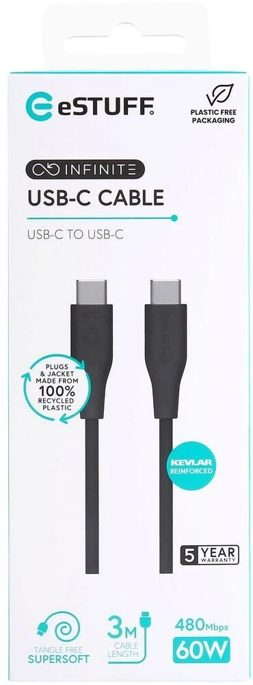 Kabelis USB eStuff USB-C - USB-C 3 m Juodas (ES604380)