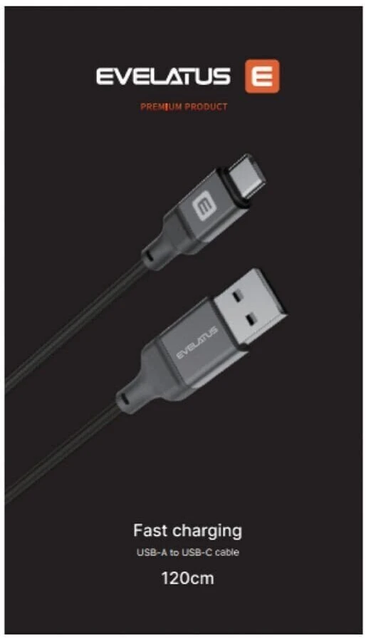 USB kabelis Evelatus Cable USB A į C 1.2M Aliuminio korpusas pintas Juodas (ETKCB-746AC1BK)