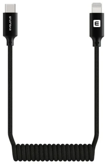 Kabelis USB Evelatus AutoSpring Coiled Cable USB C to Lightning connector 1.2M juodas cable (TKCB-746CL1BK)